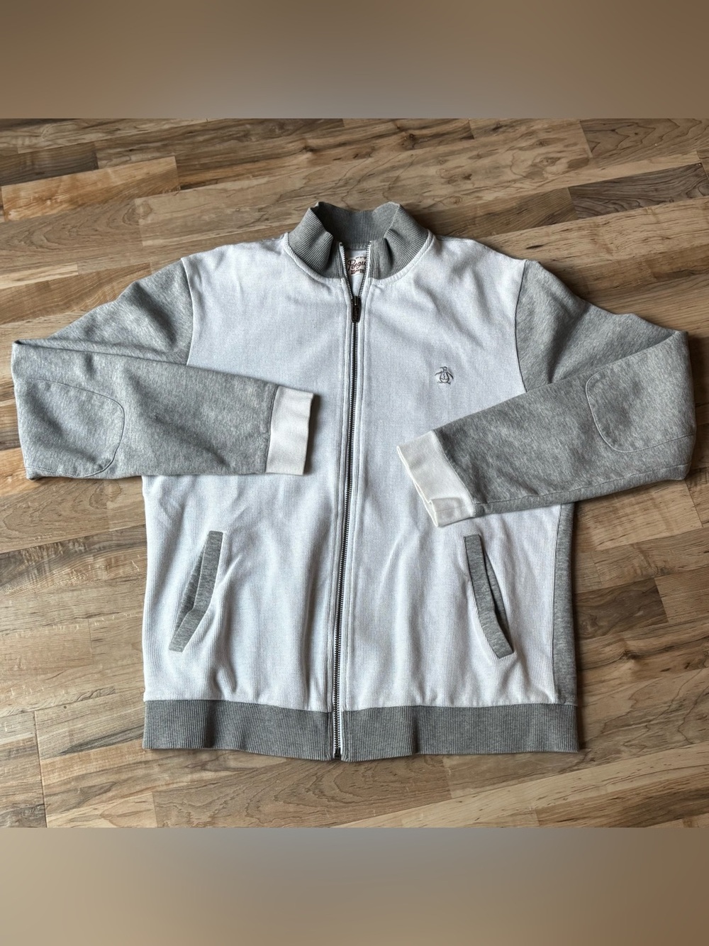 Original Penguin Men's Full Zip Knit Jacket Gray Colorblock Retro Mod M